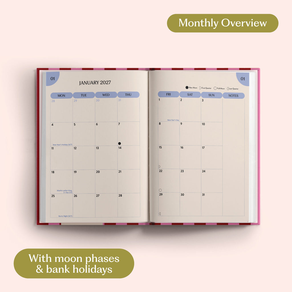 2027 Diary - Pink & Red Stripe