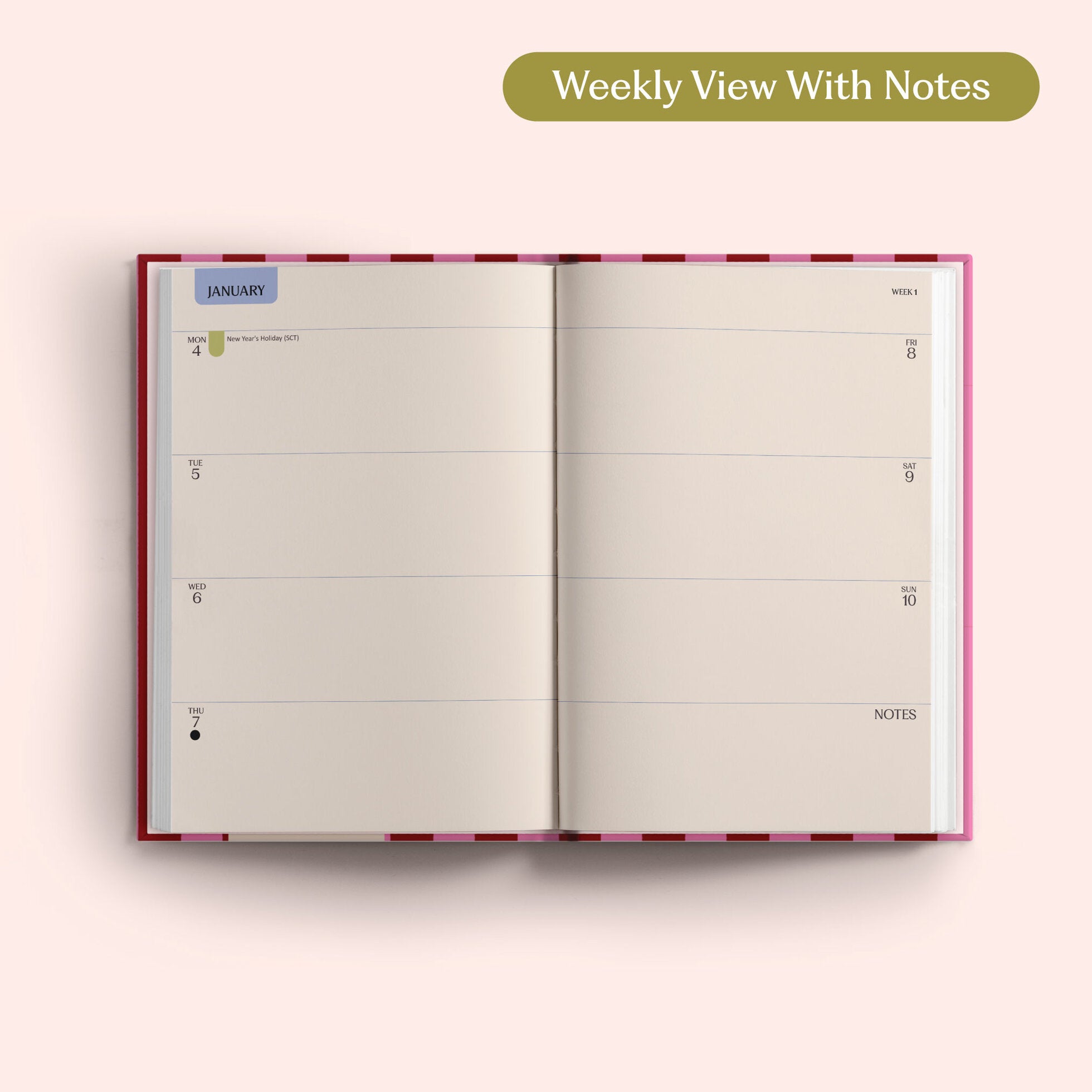 2027 Diary - Pink & Red Stripe
