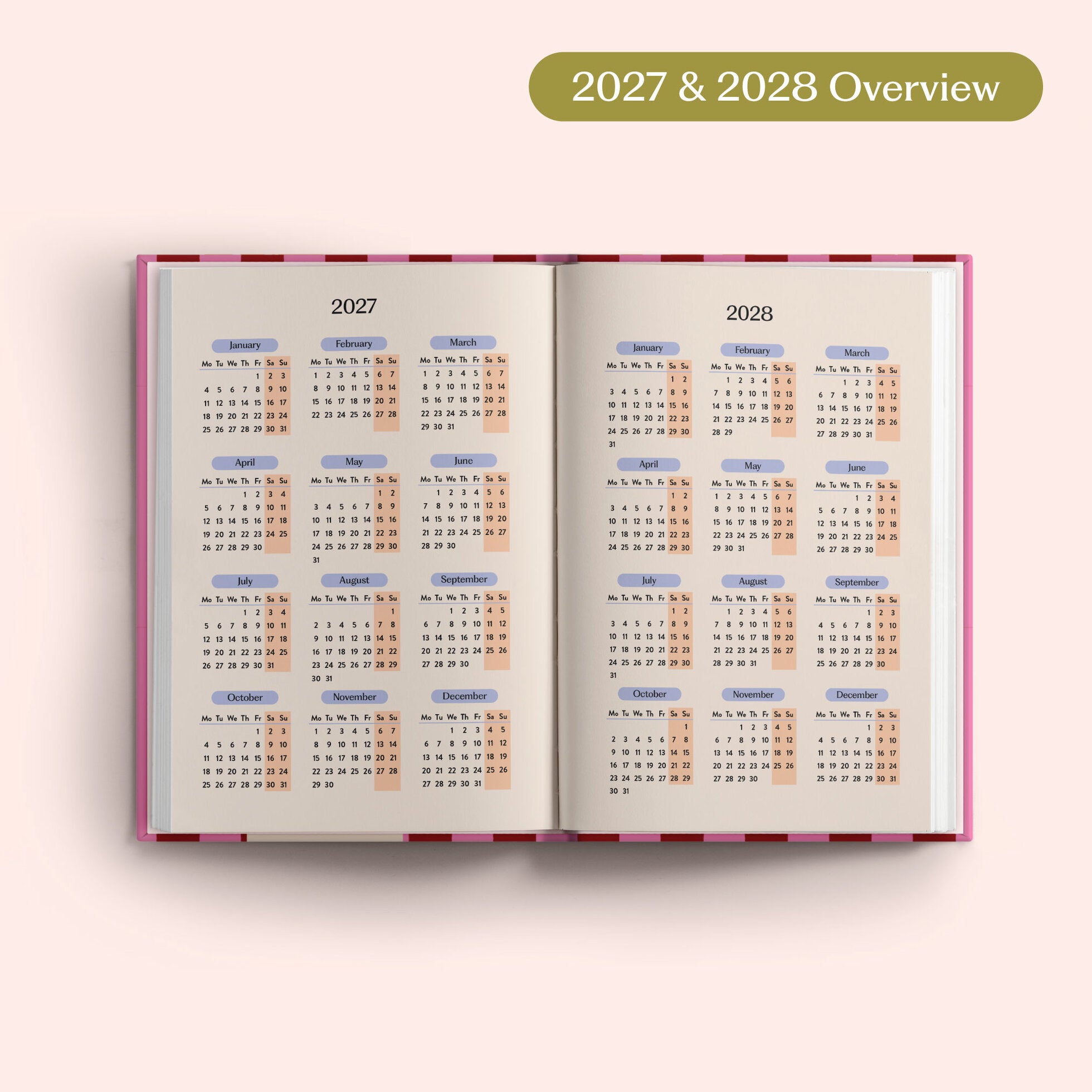 2027 Diary - Pink & Red Stripe