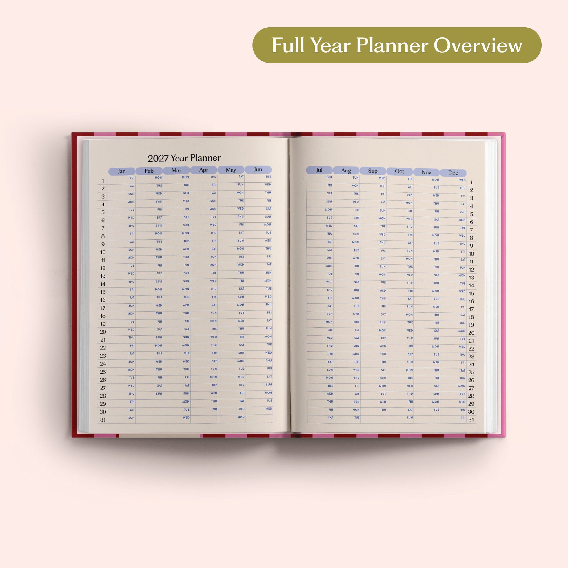 2027 Diary - Pink & Red Stripe