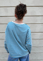 Anna Crewneck Stripe Top - Blue/Cream