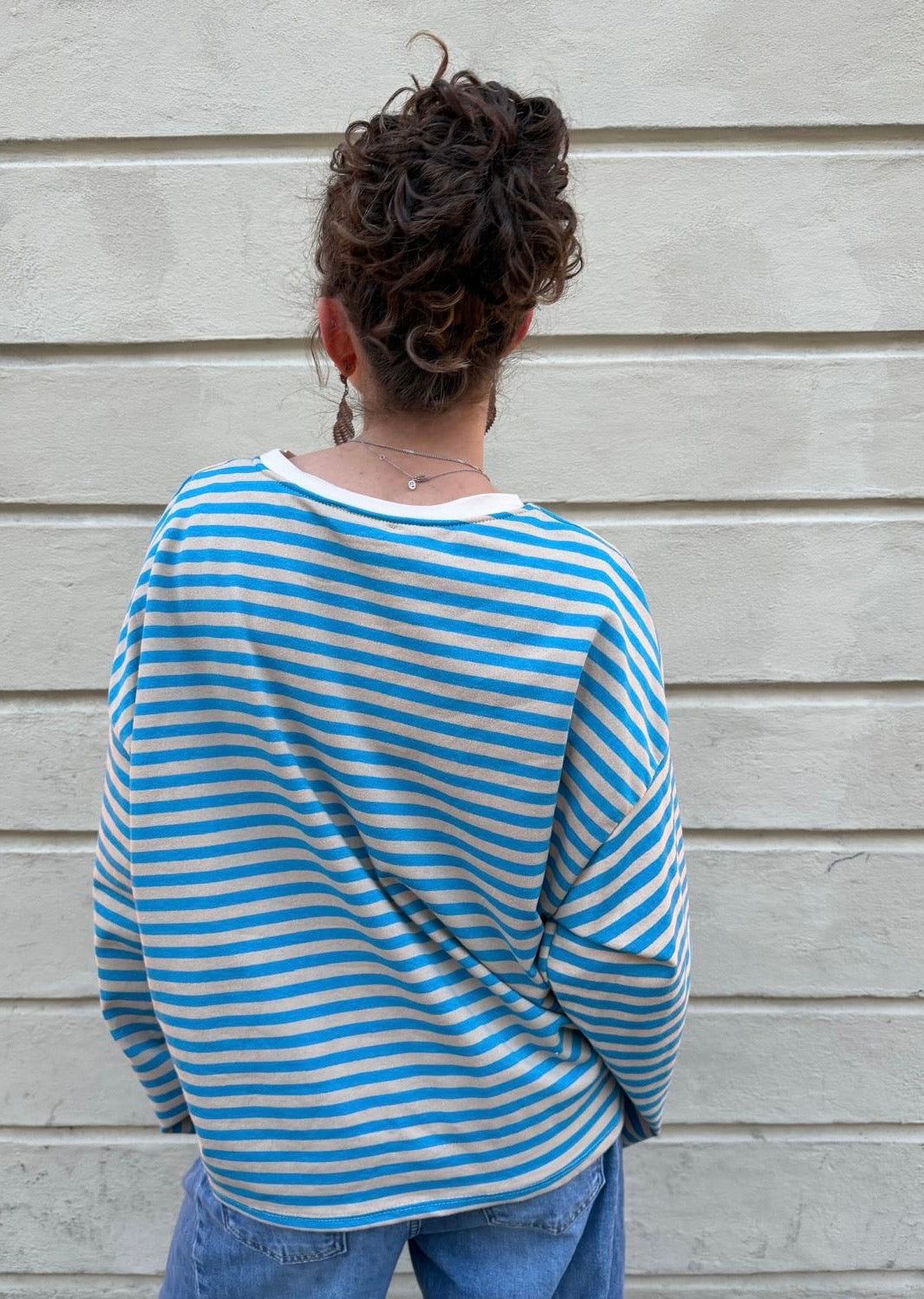 Anna Crewneck Stripe Top - Blue/Cream