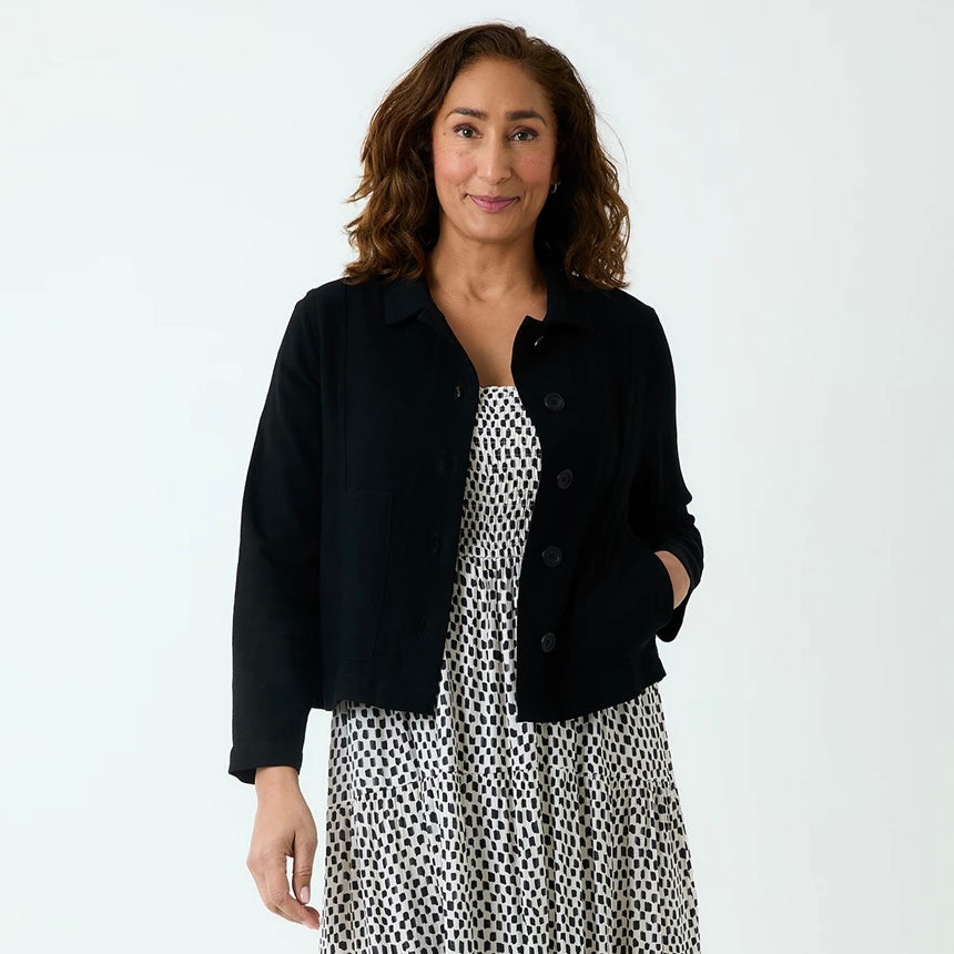 Linen Mix Patch Pocket Crop Jacket - Black image 0
