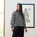 Painterly Leopard High Neck Blouse - Black/White