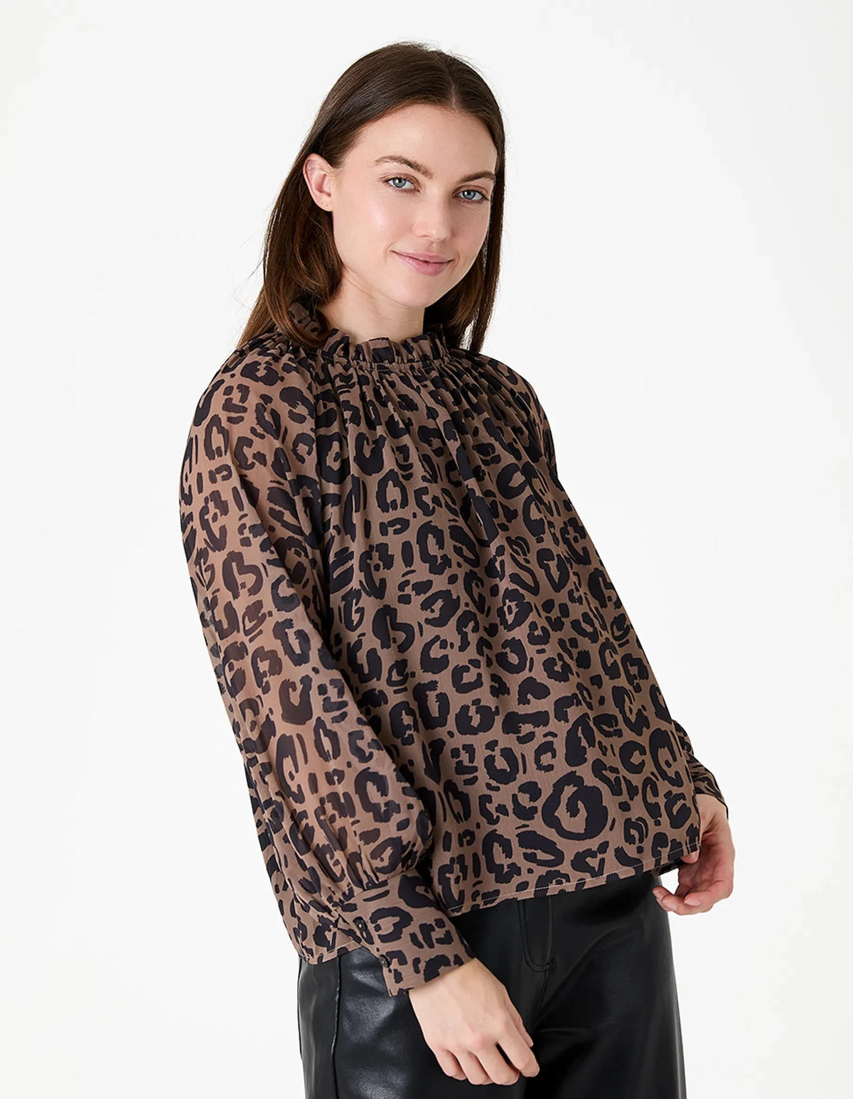 Painterly Leopard High Neck Blouse - Mink