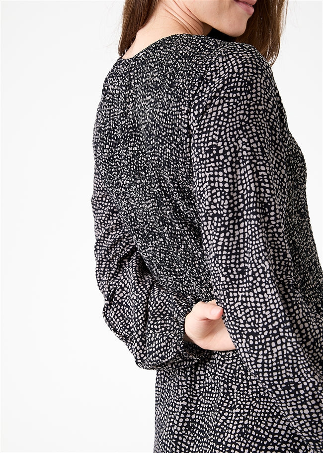 Cobbled Spot Shirring Dress - Black