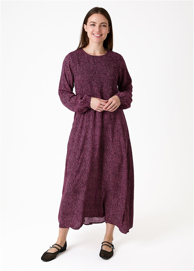 Cobbled Spot Shirring Dress - Merlot