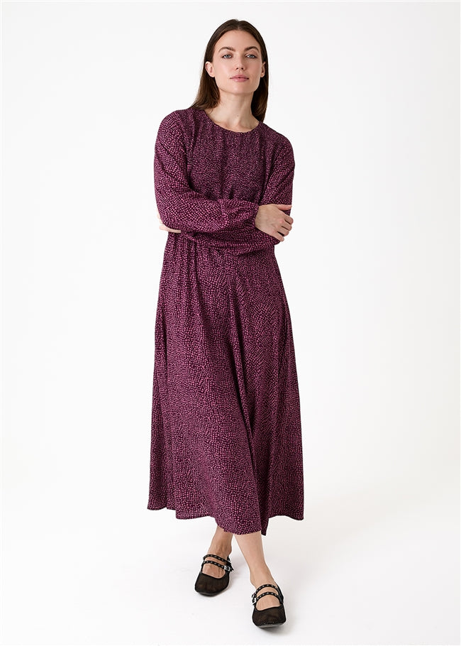 Cobbled Spot Shirring Dress - Merlot