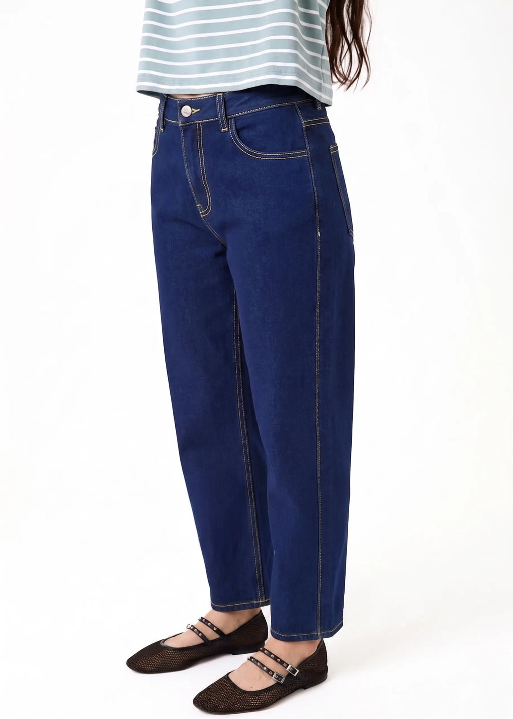 Denim Barrel Leg Jean - Mid Denim