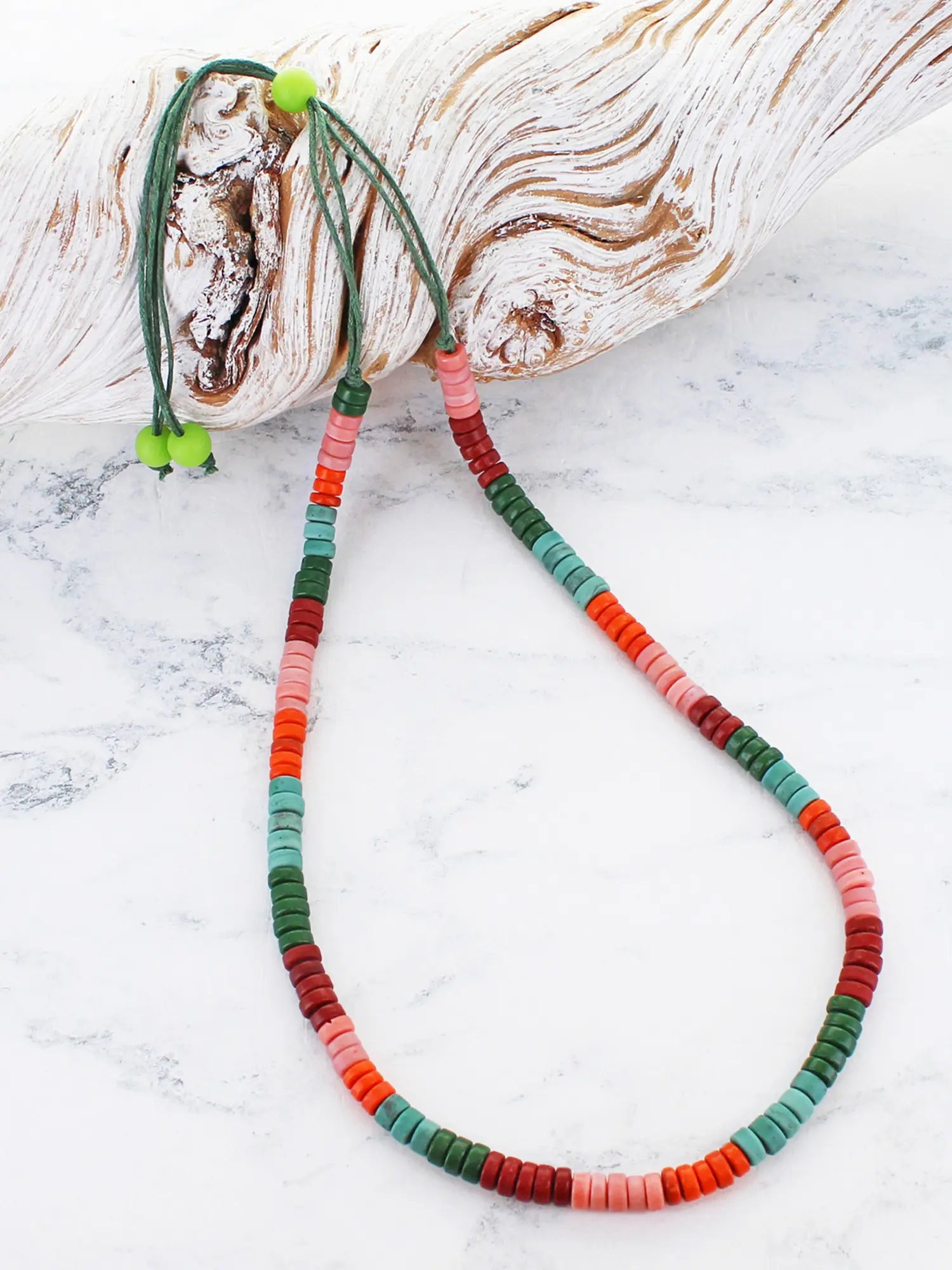 Multi Bead Necklace - Green/Pink