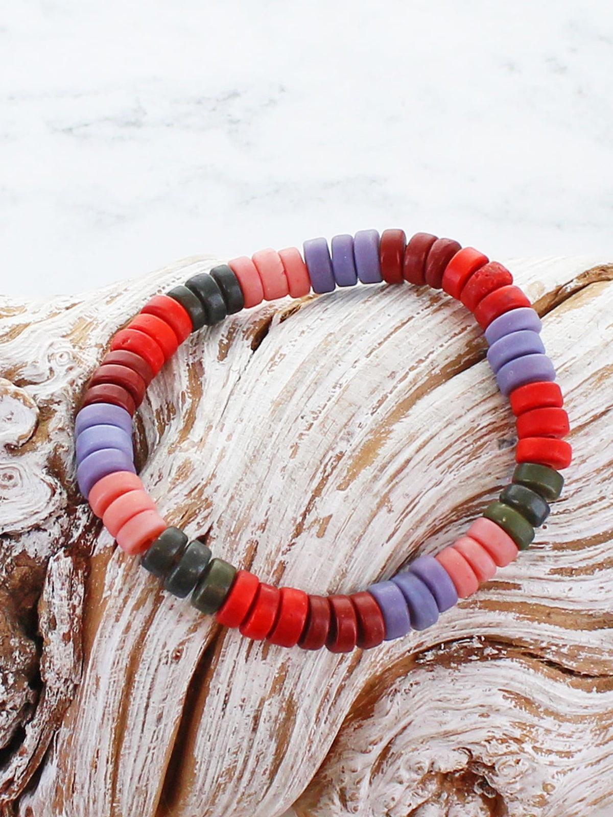 Multi Bead Bracelet - Red/Lilac