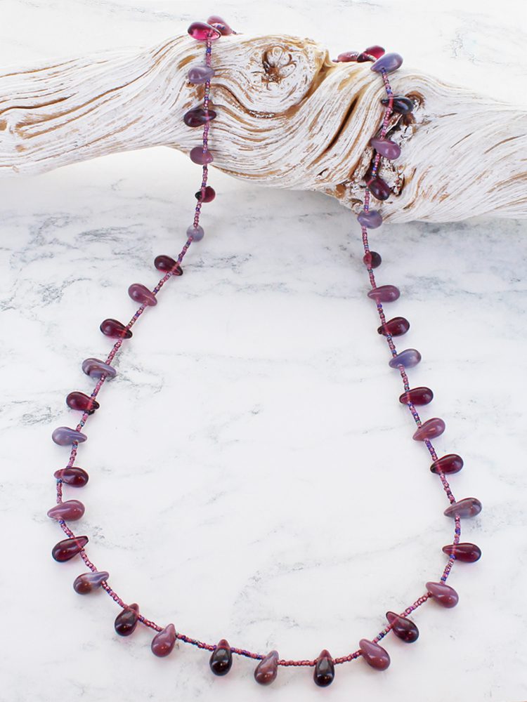 Long Glass Bead Necklace - Purple