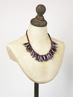 Glass Bead Fan Necklace - Purple