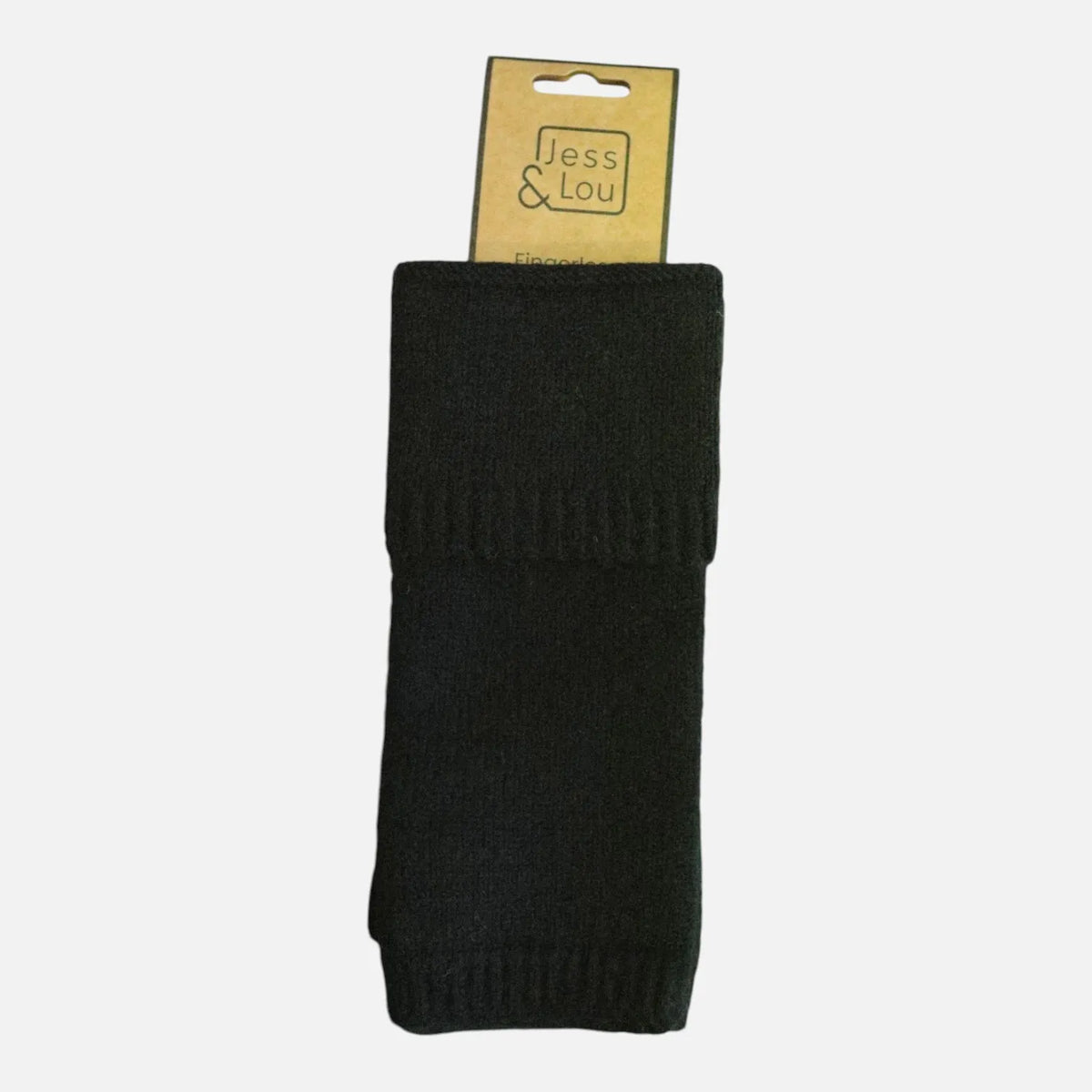 Double Cuff Fingerless Gloves - Black
