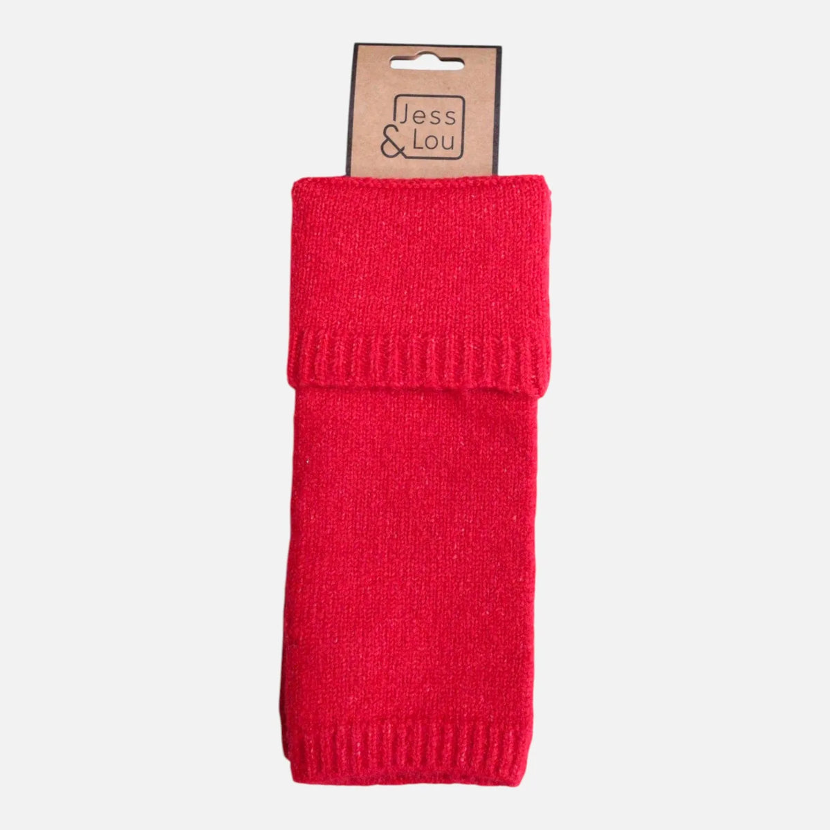 Double Cuff Fingerless Gloves - Red