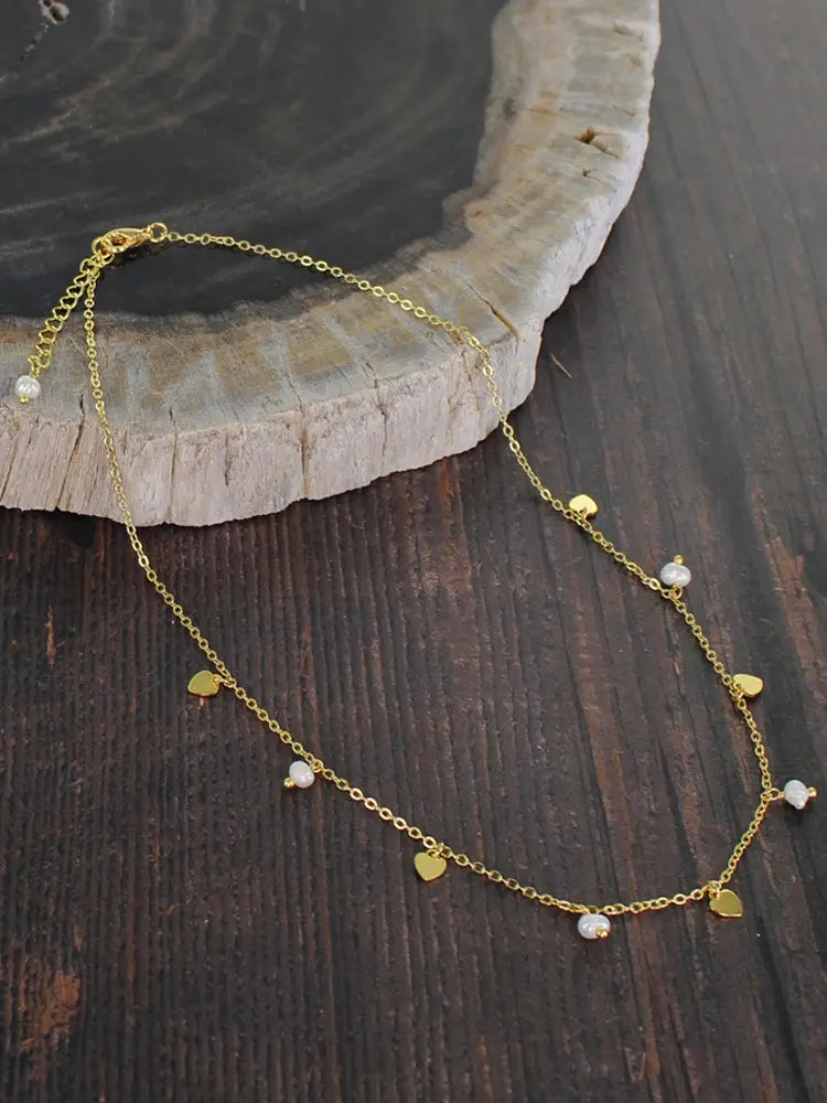 Gold Plated Charm & Pearl Necklace
