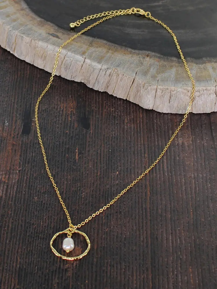 Gold Plated Simple Ring & Pearl Necklace