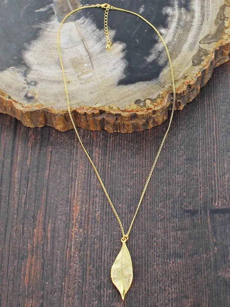 Gold Plated Leaf Pendant Necklace