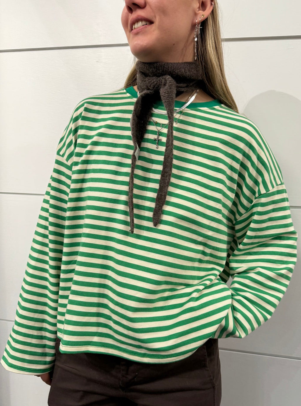 Anna Crewneck Stripe Top - Green