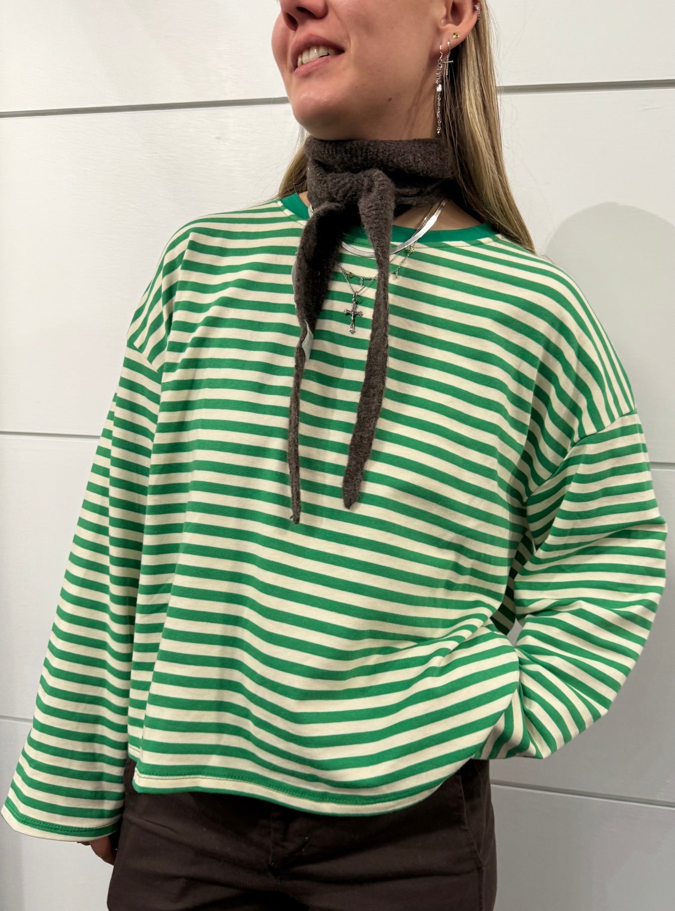 Anna Crewneck Stripe Top - Green
