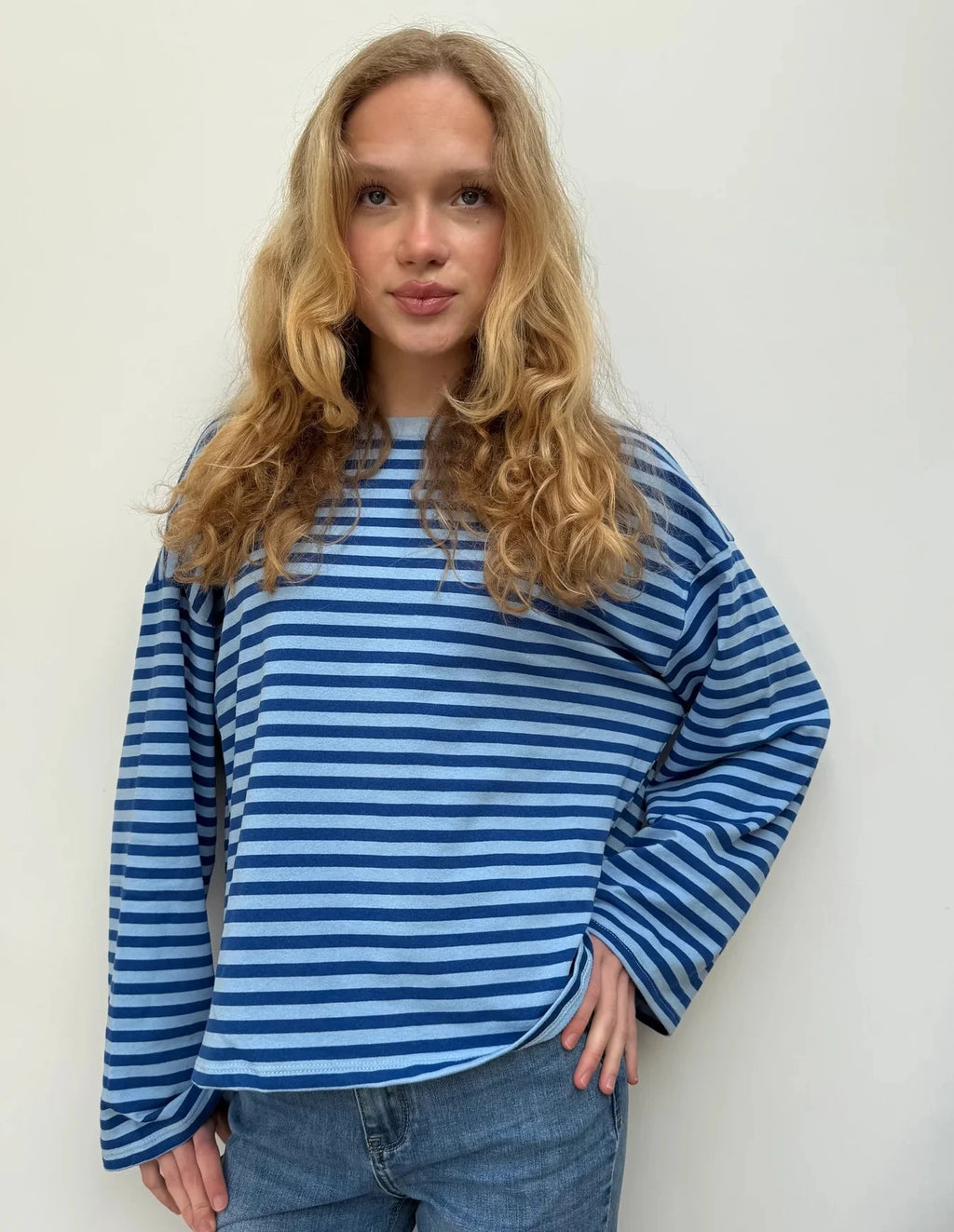 Anna Crewneck Stripe Top - Royal Blue/Light Blue