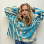 Anna Crewneck Stripe Top - Blue/Cream