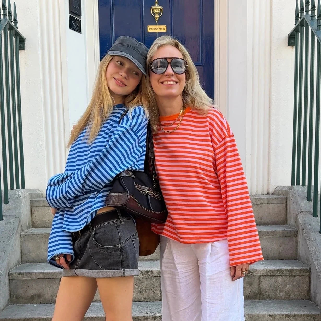 Anna Crewneck Stripe Top - Orange/Pink