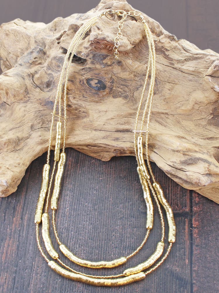 Triple Strand Snake and Bead Necklace