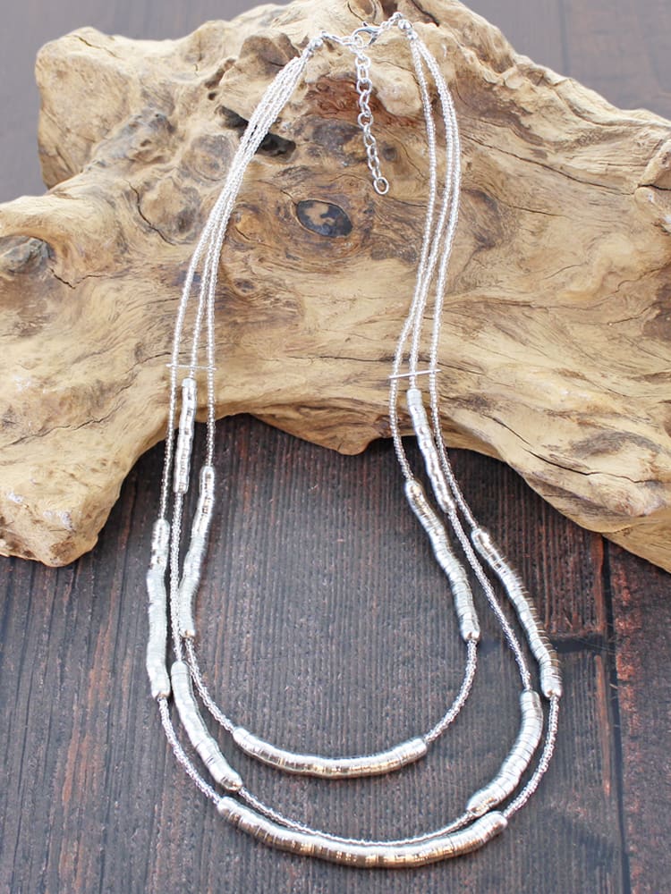 Triple Strand Snake and Bead Necklace