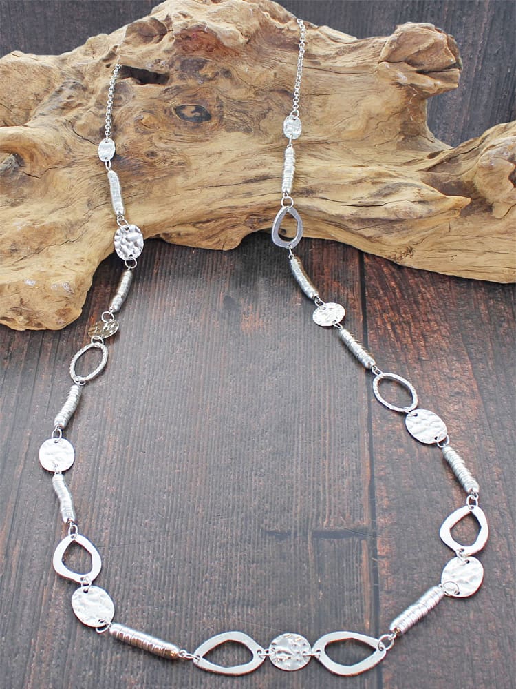 Long Mixed Snake & Beaten Disc Necklace