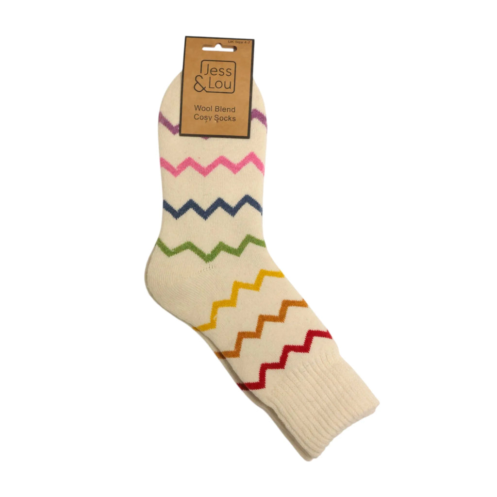 Jess & Lou Ribbed Socks - Cream Zig-Zag
