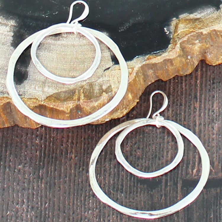 Silver Plated Large Double Ring Earrings