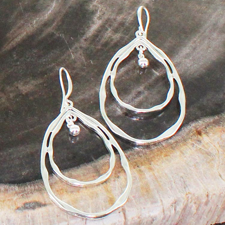 Silver Plated Double Ring Earrings