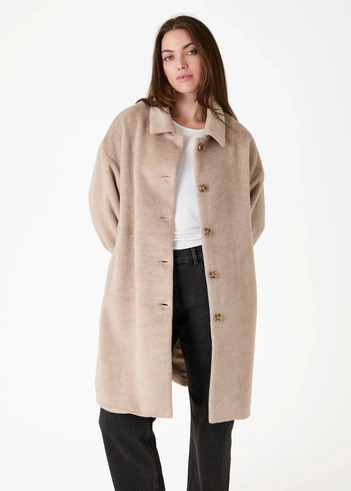 Alpaca Blend Drop Shoulder Collar Coat - Mink - Simply Rye