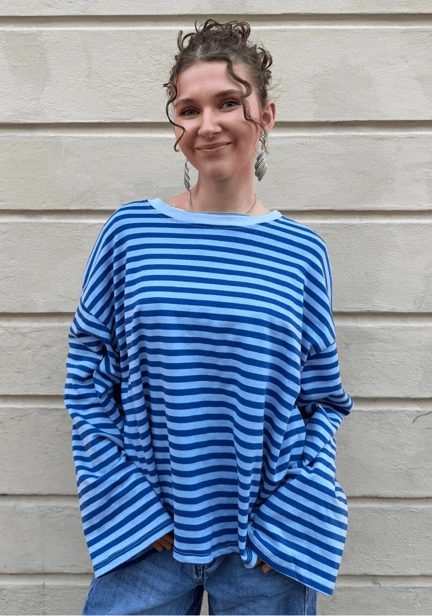 Anna Crewneck Stripe Top - Royal Blue/Light Blue - Simply Rye