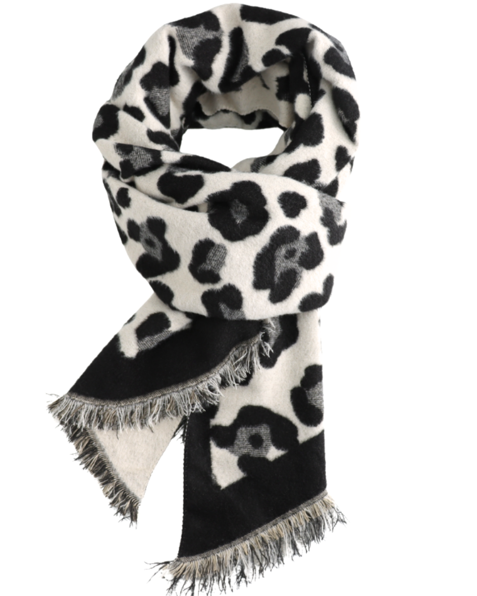 Leopard Print Scarf - Black