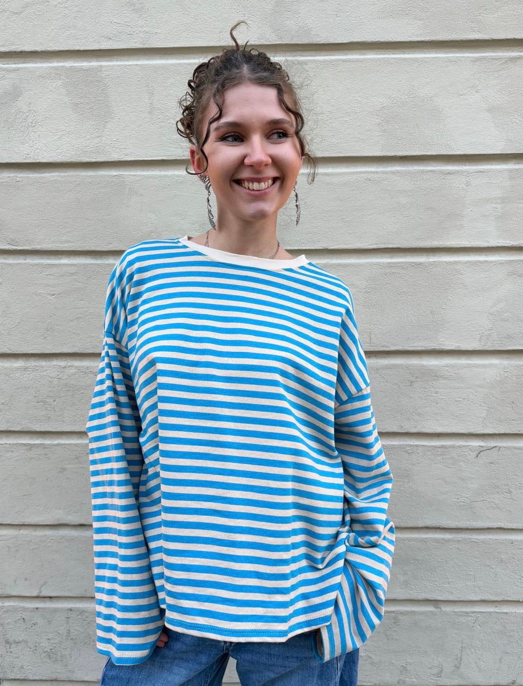 Anna Crewneck Stripe Top - Blue/Cream