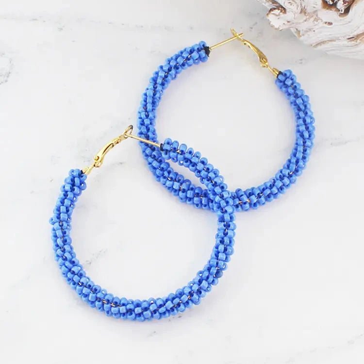 Beaded Hoop Earrings - Blue - Simply Rye