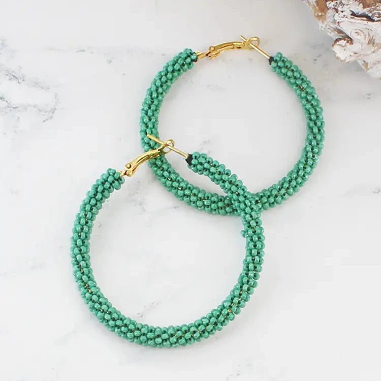 Beaded Hoop Earrings - Green - Simply Rye