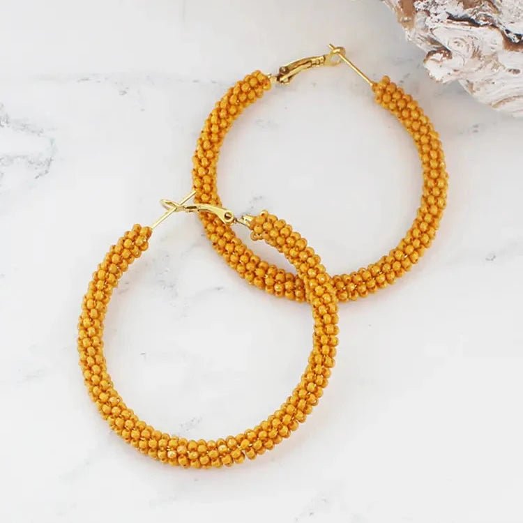 Beaded Hoop Earrings - Mustard - Simply Rye
