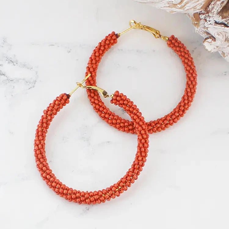 Beaded Hoop Earrings - Orange - Simply Rye