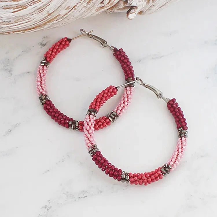 Beaded Hoop Earrings - Pink Mix - by Suzie Blue – Simply Rye