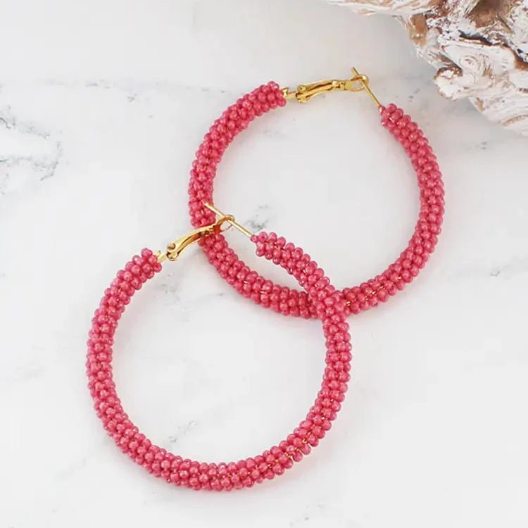 Beaded Hoop Earrings - Pink - Simply Rye