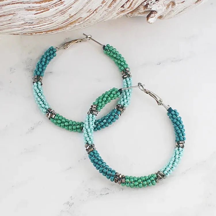 Beaded Hoop Earrings - Turquoise Mix - Simply Rye