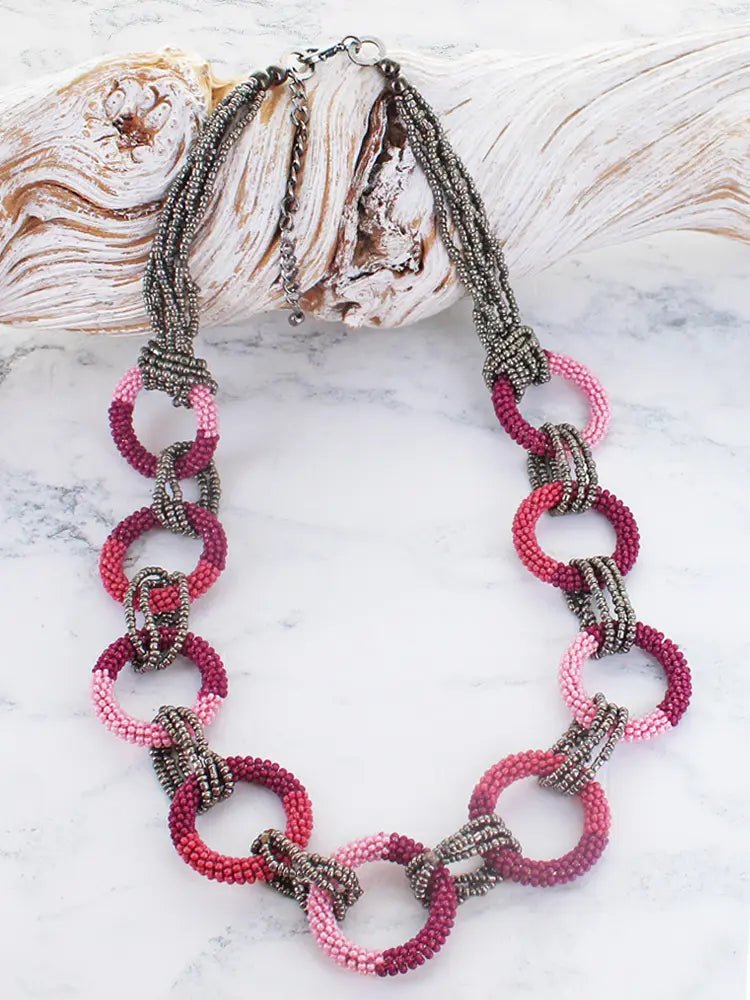 Beaded Loop Necklace - Pink - Simply Rye