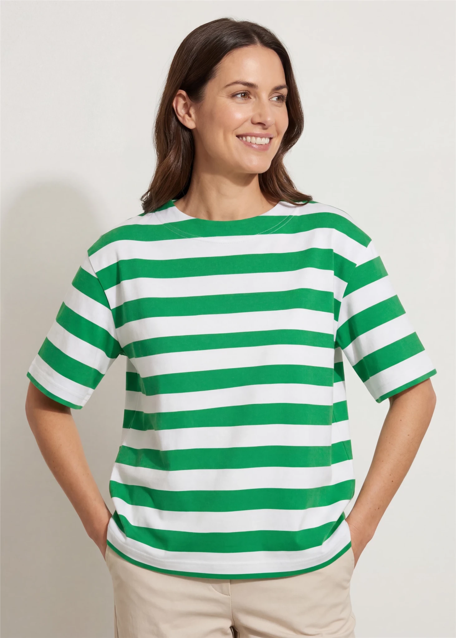 Block Stripe Boxy Short Sleeve T-shirt - Jade Green - Simply Rye
