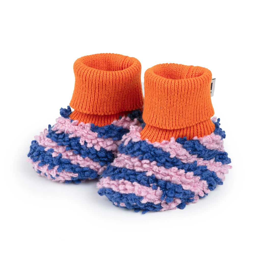 Boucle Striped Slipper Socks - Cobalt Blue - Simply Rye