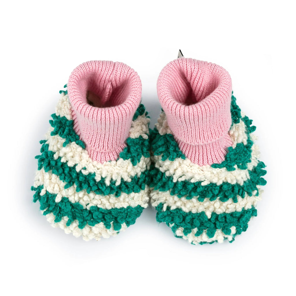 Boucle Striped Slipper Socks - Green - Simply Rye