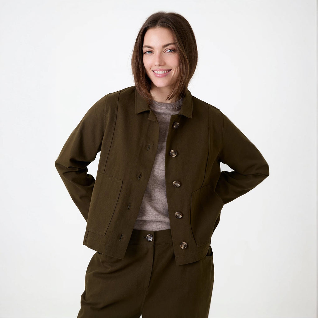 Boxy Cotton Twill Jacket - Khaki - Simply Rye