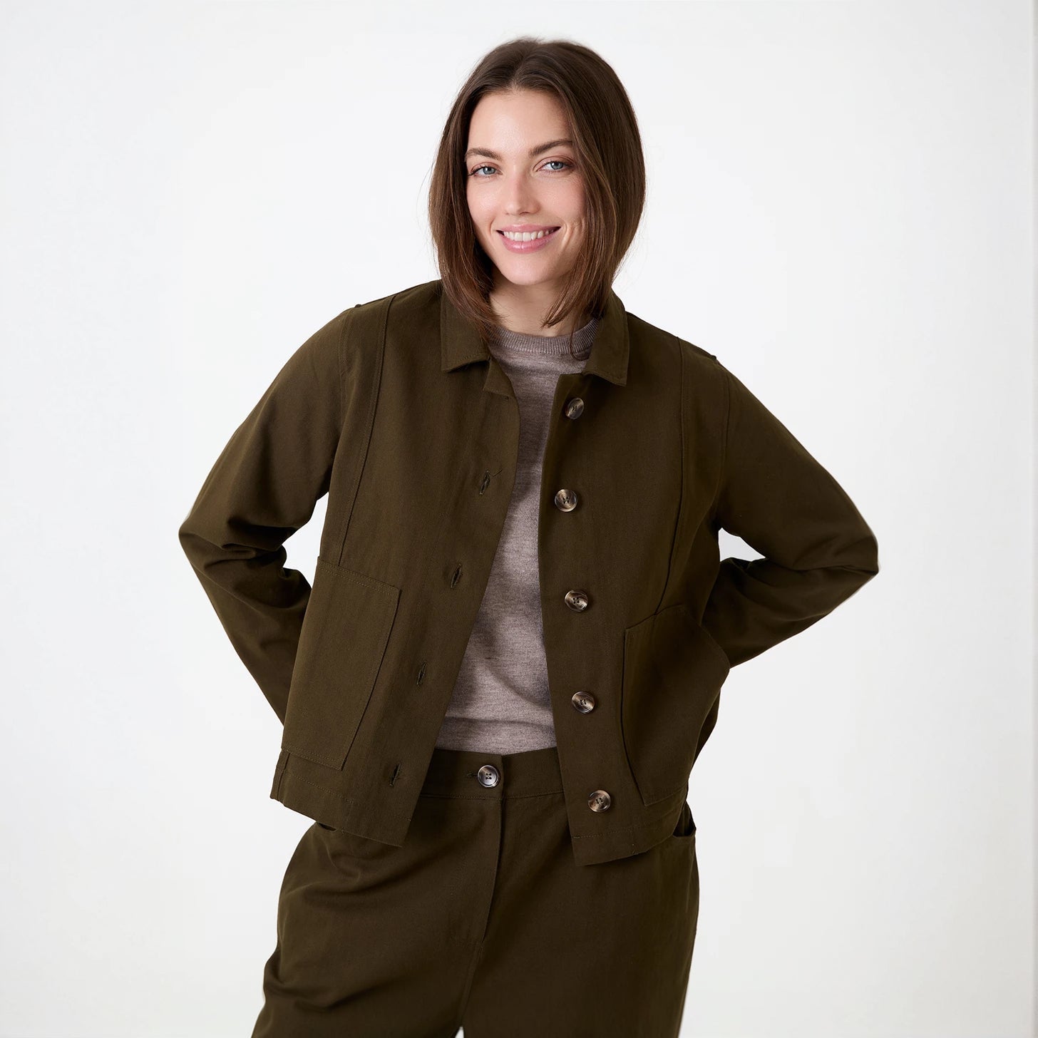 Boxy Cotton Twill Jacket - Khaki - Simply Rye
